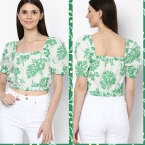 NWT American Eagle Tropical Puff Sleeve‎ Crop Top Size Sm